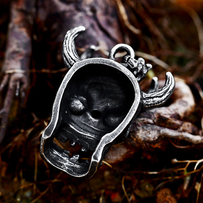 Gothic-Inspired Double Skull Pendant in Titanium Steel for Men - Retro Punk Hip Hop Jewelry Wholesale