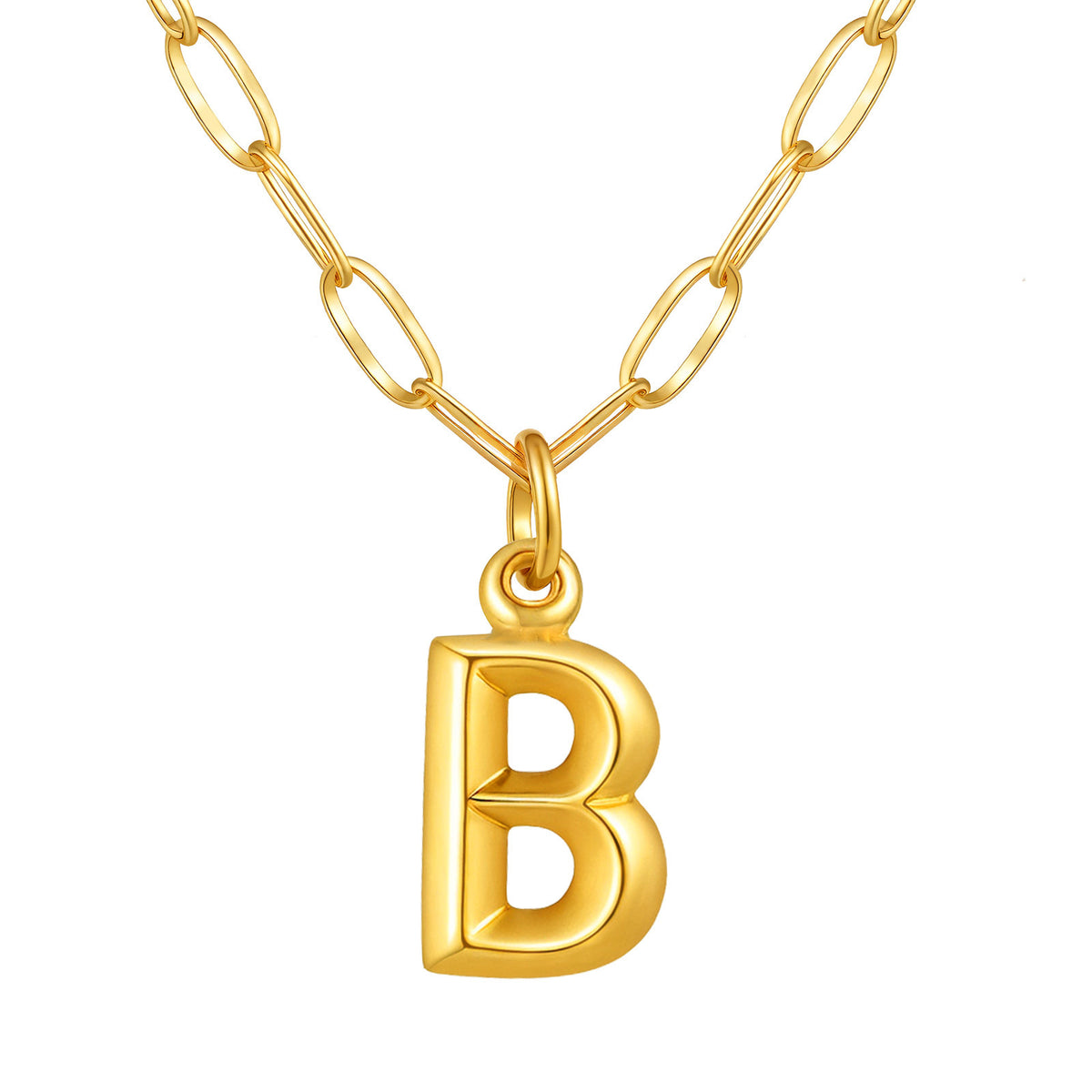 Stainless Steel Small Square Chain – Three-Dimensional Letter Necklace – Gold