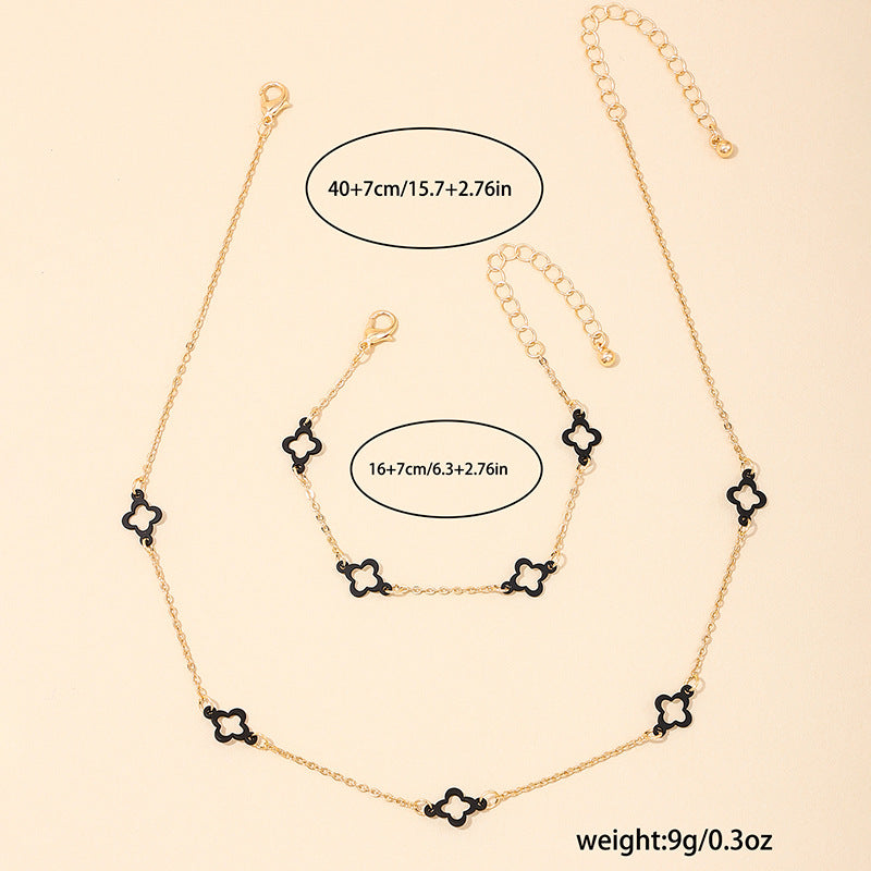 Summer Versatile Metal Clover Necklace Bracelet Set for Women