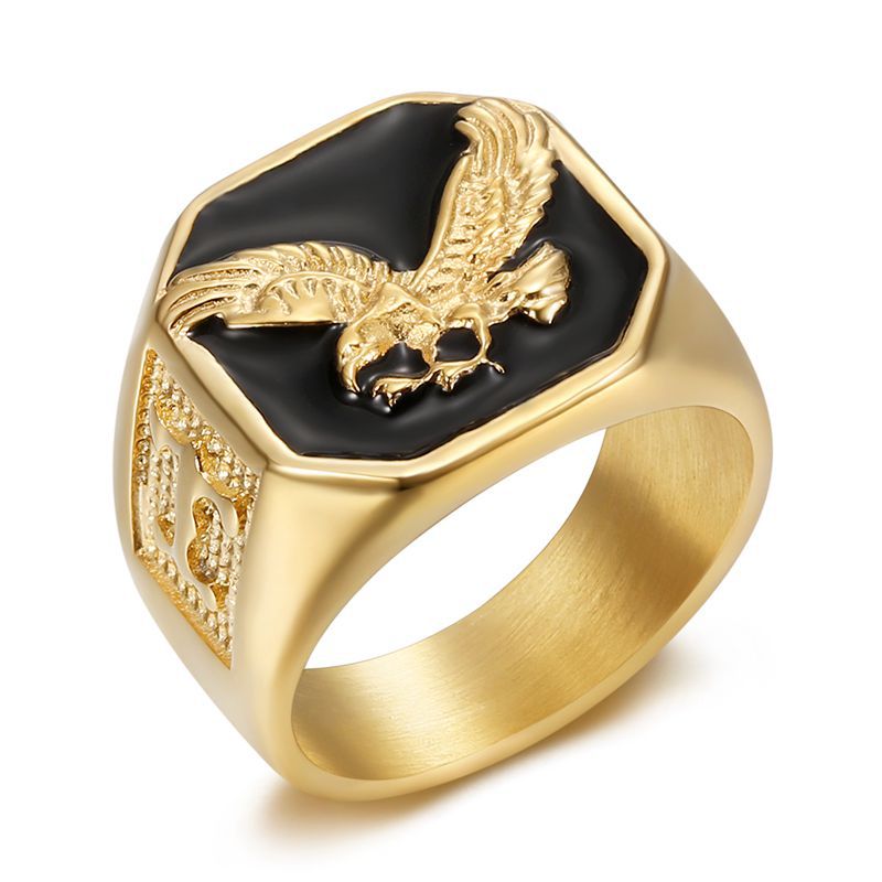 Planderful Hip Hop Ring Stainless Steel Gold Plated Epoxy Wings Eagle For Men Domineering