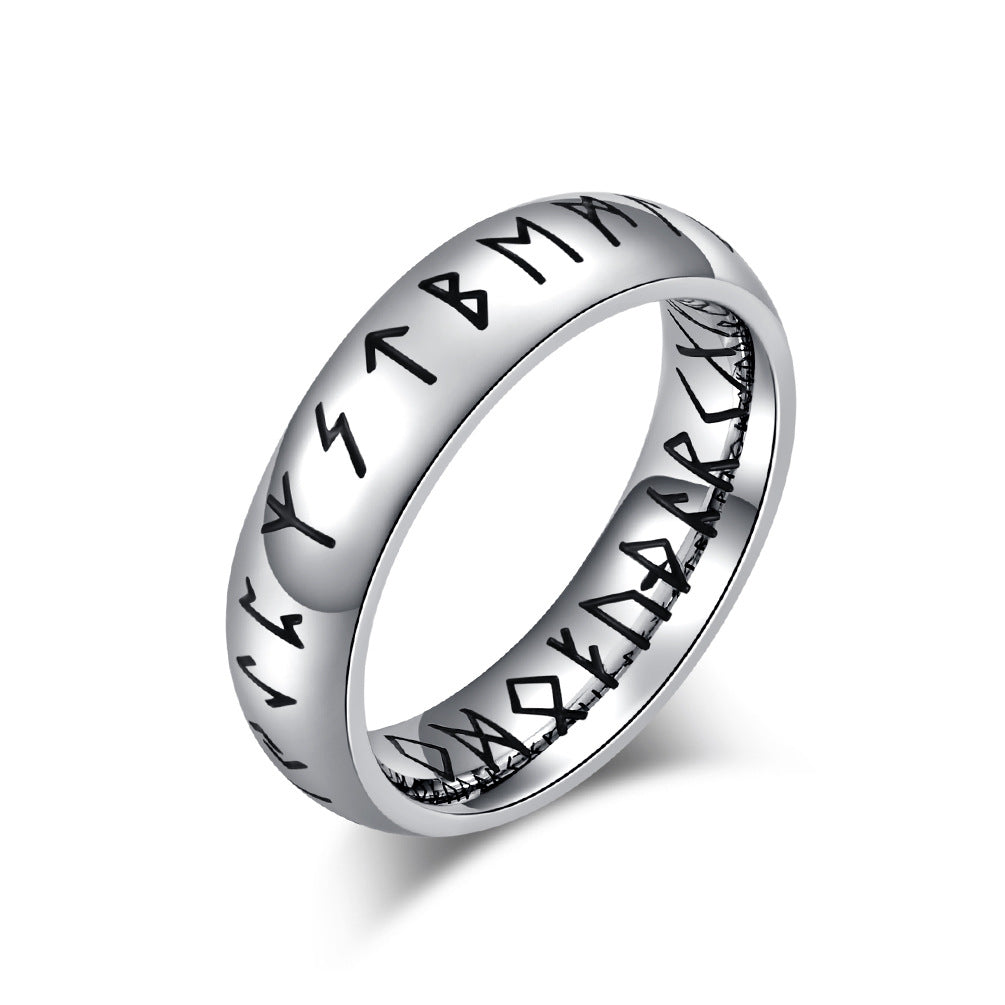 Nordic Viking Text Titanium Steel Ring for Men and Women