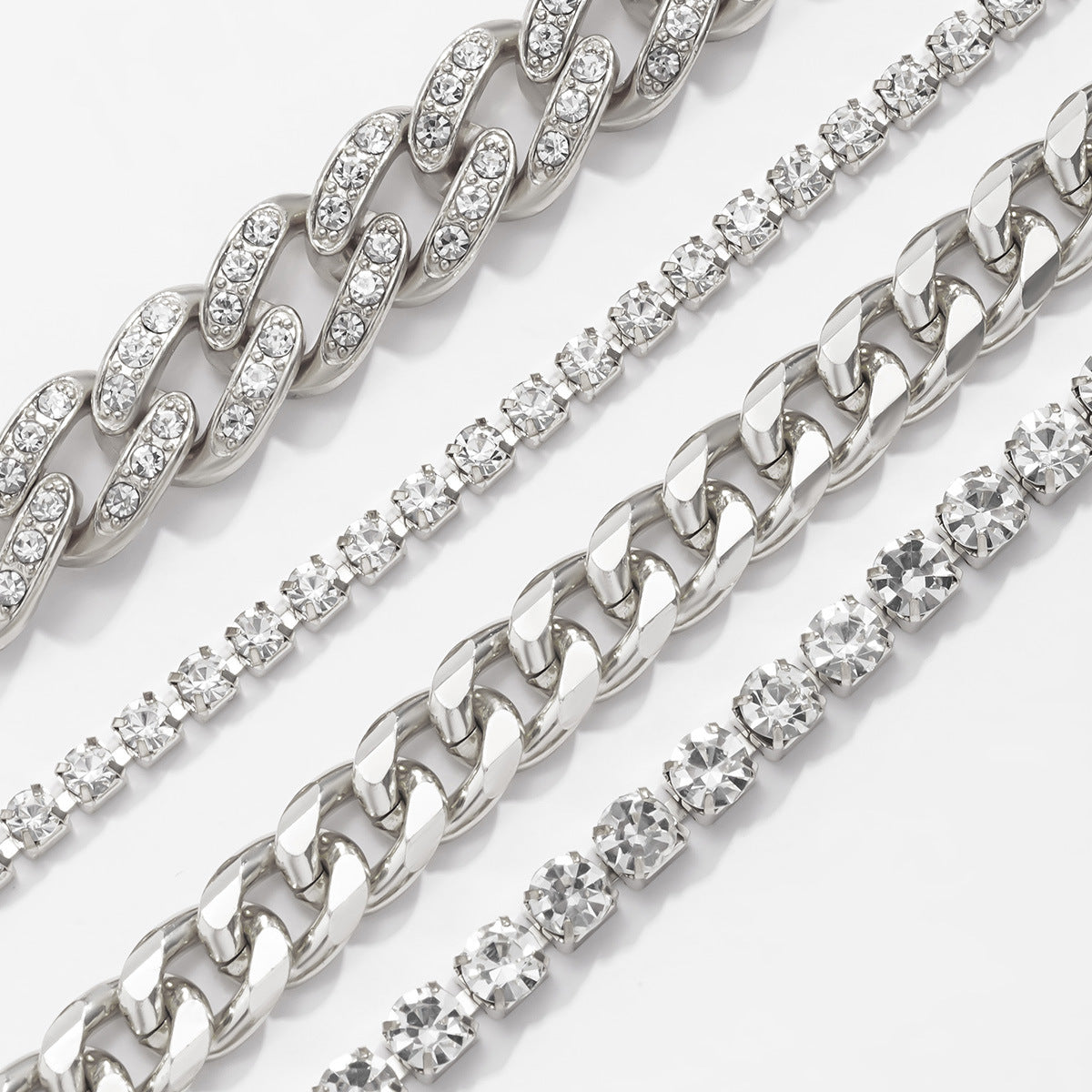 Planderful Vienna Verve Punk Cuban Chain Bracelet Set For Women With Zircon Accents