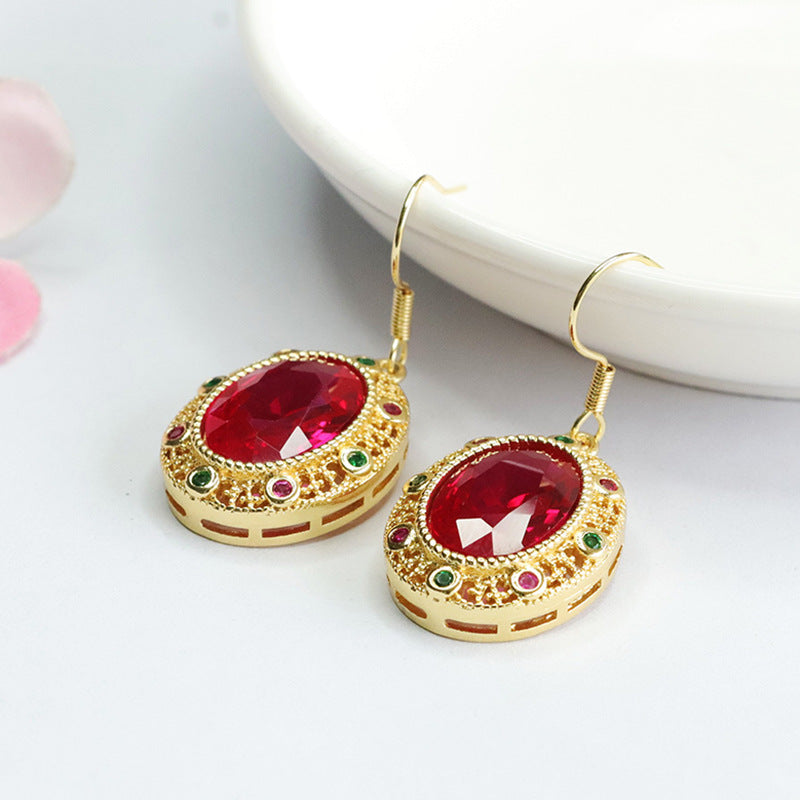 Lab-Grown Ruby Vintage Drop Earrings