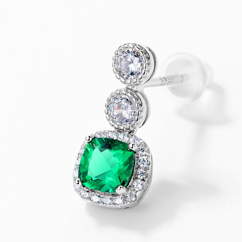 S925 Sterling Silver Lab-Grown Emerald Geometric Stud Earrings