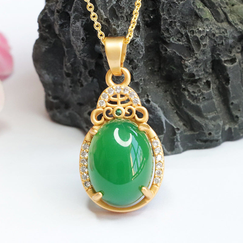 Exquisite Oval Emperor Green Chalcedony Zircon Droplet Necklace - Jewelry for Women