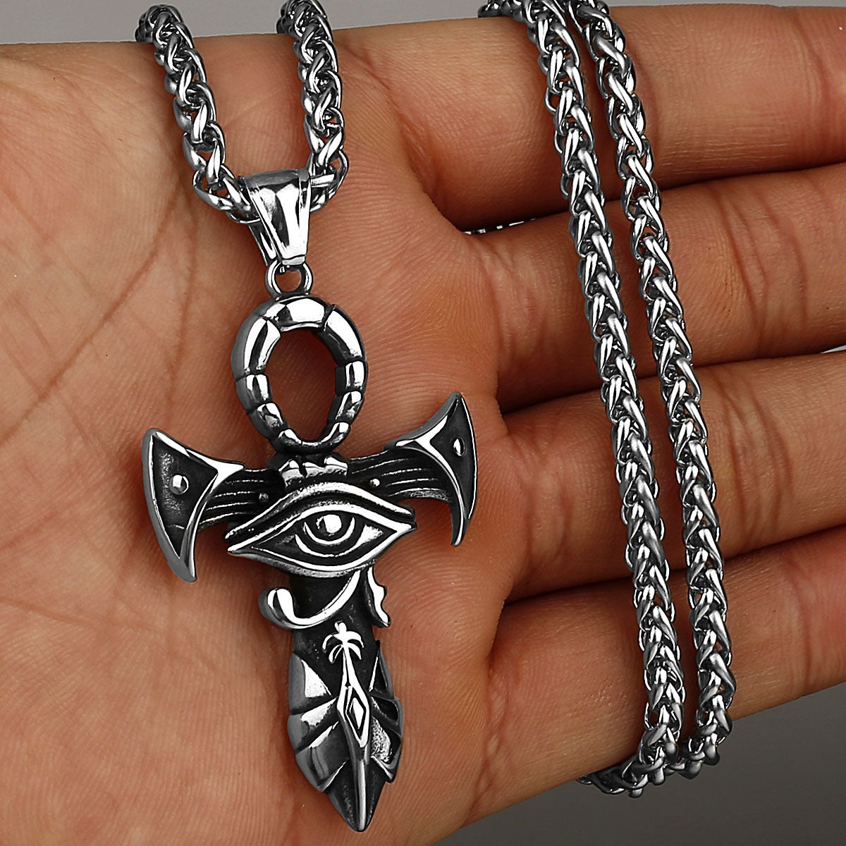 1. Planderful Egyptian Eye Necklace Titanium Steel Men