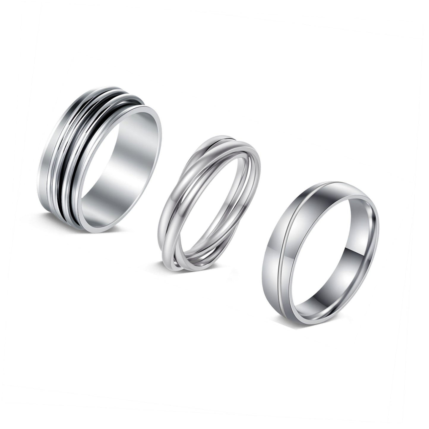 Planderful Collection Everyday Genie Premium Titanium Steel Three Ring Set Unisex Couples Jewelry Size 6 To 10