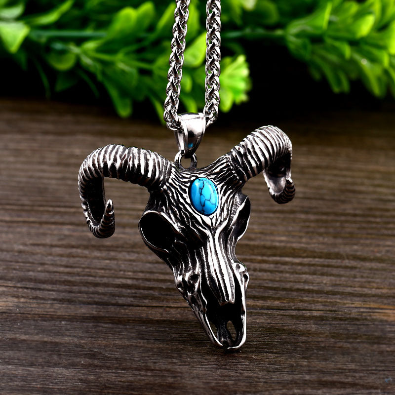 Titanium Steel Skull Croissant Pendant - Retro Punk Style Jewelry for Men