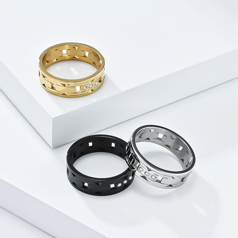 New Laser Cut Titanium Steel Ring for Men and Women