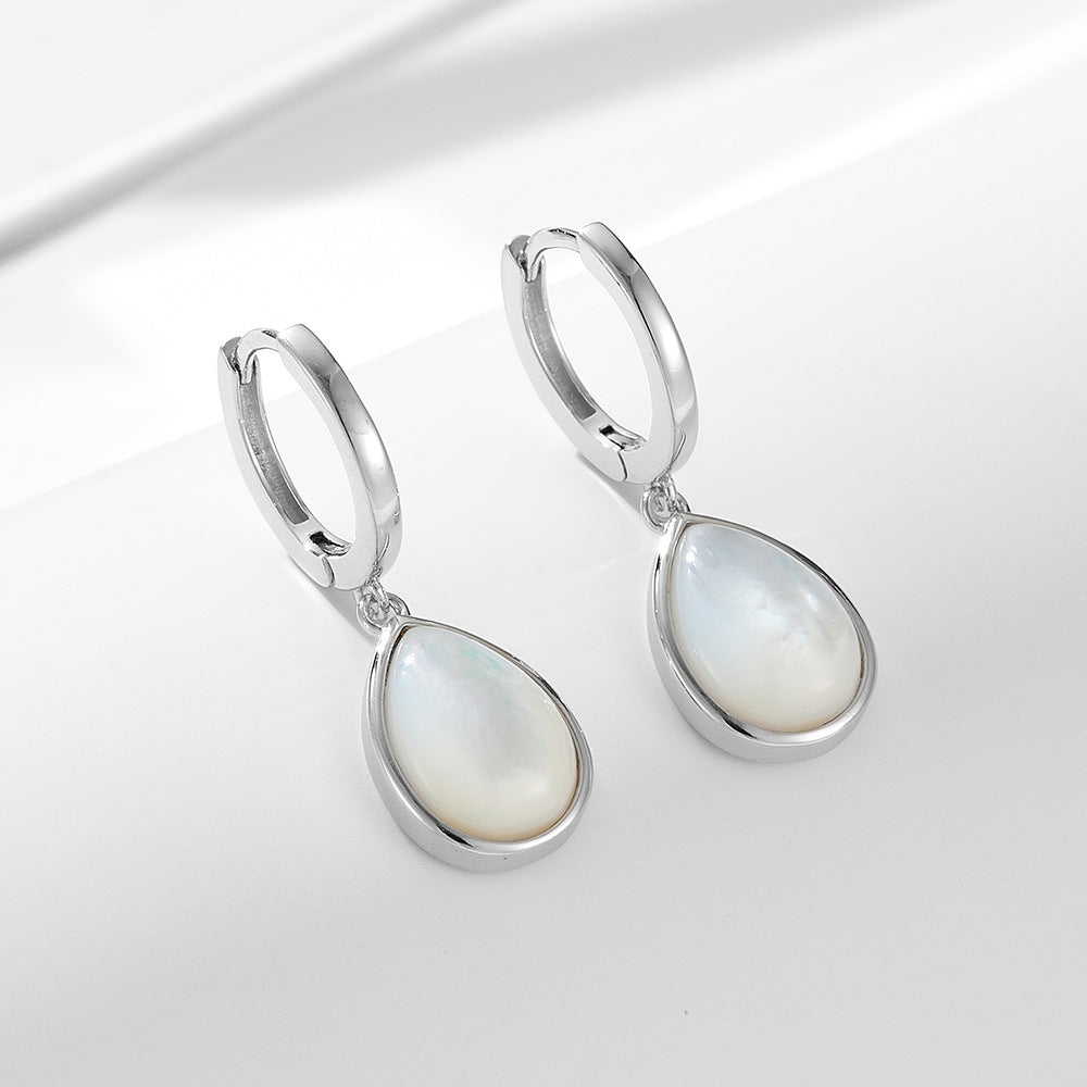 S925 Sterling Silver Drop-Shaped Natural White Shell Earrings, Earrings