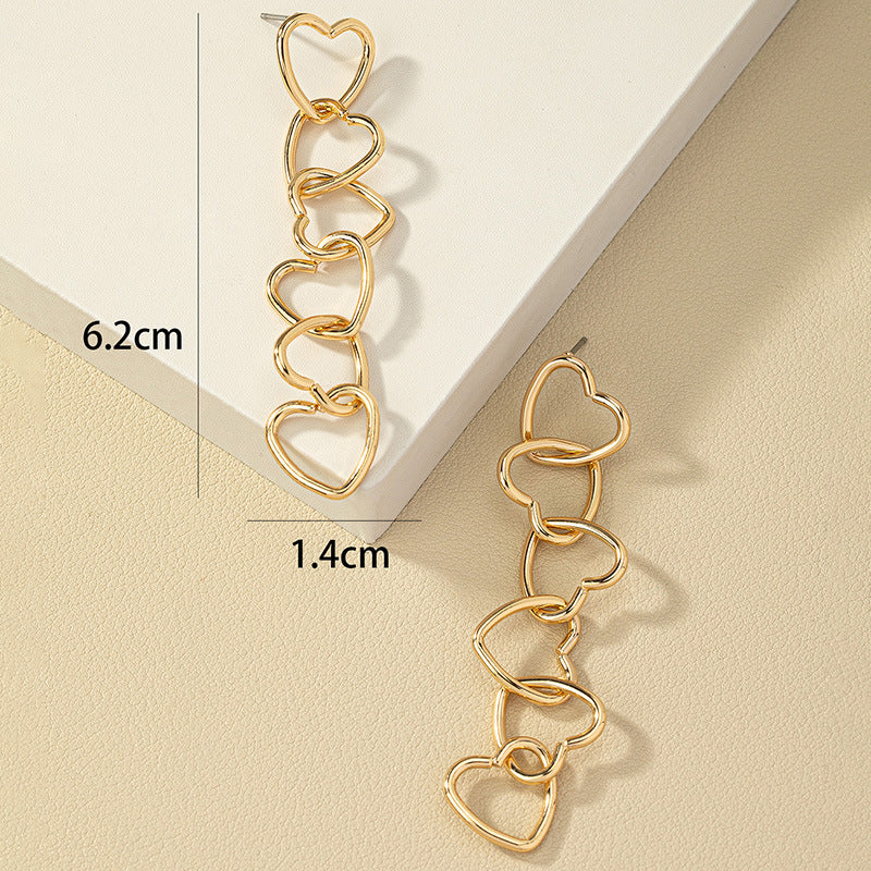 Peach Heart Chain Tassel Earrings with a Twist of Korean Style