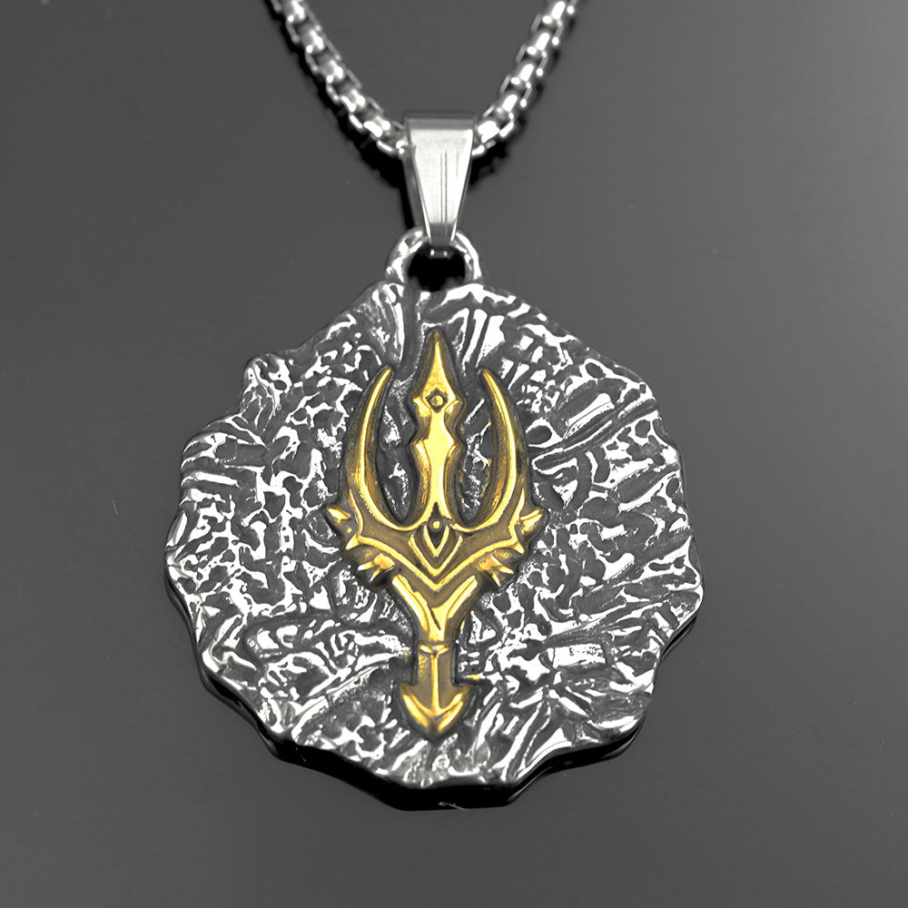 European and American Jewelry Wholesale Titanium Steel Men's Pendant Necklace Retro Hip-Hop Style Double-Sided Ice Rage Pendant