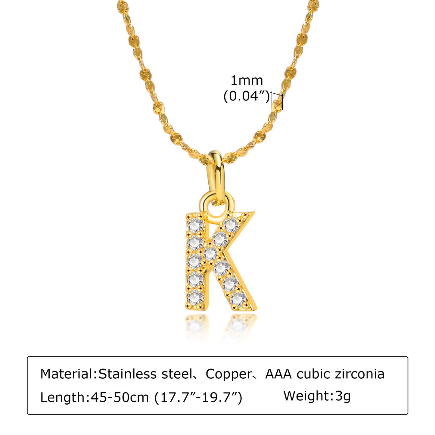 26 English Letter Stainless Steel Necklace Zircon Jewelry