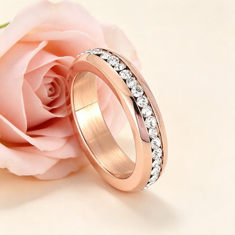 Couple Wedding Ring 5mm Single Row Middle Zircon Stainless Steel Ring Niche Zircon