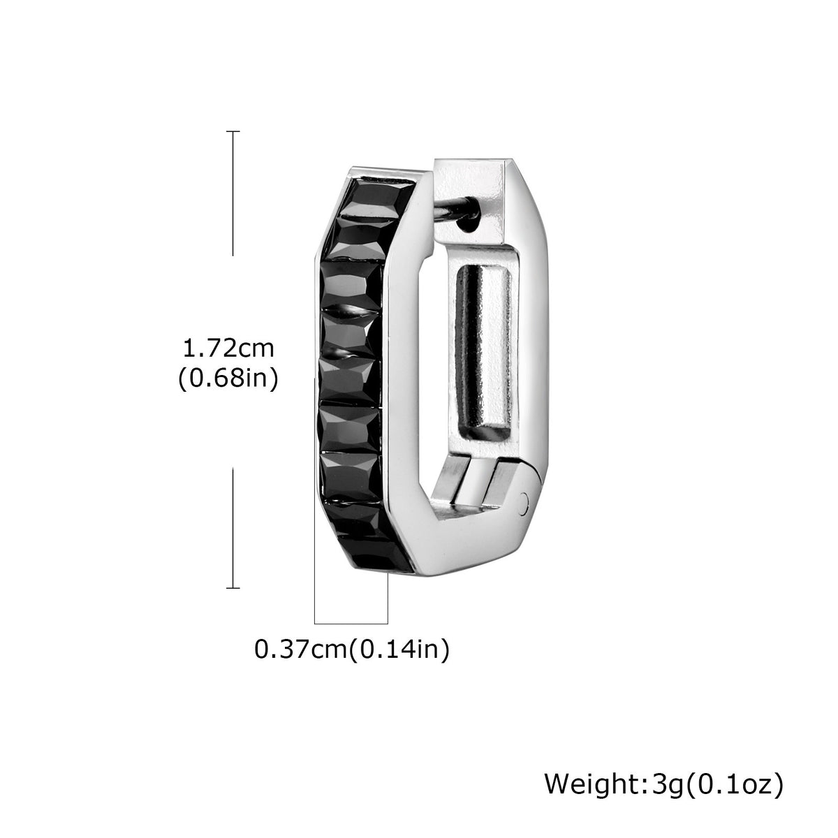 Silver-Tone Black Crystal Huggie Earring — Single