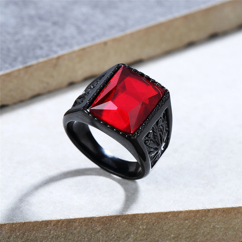 Planderful Personalized Retro Maple Zircon Titanium Steel Ring Unisex Durable Statement