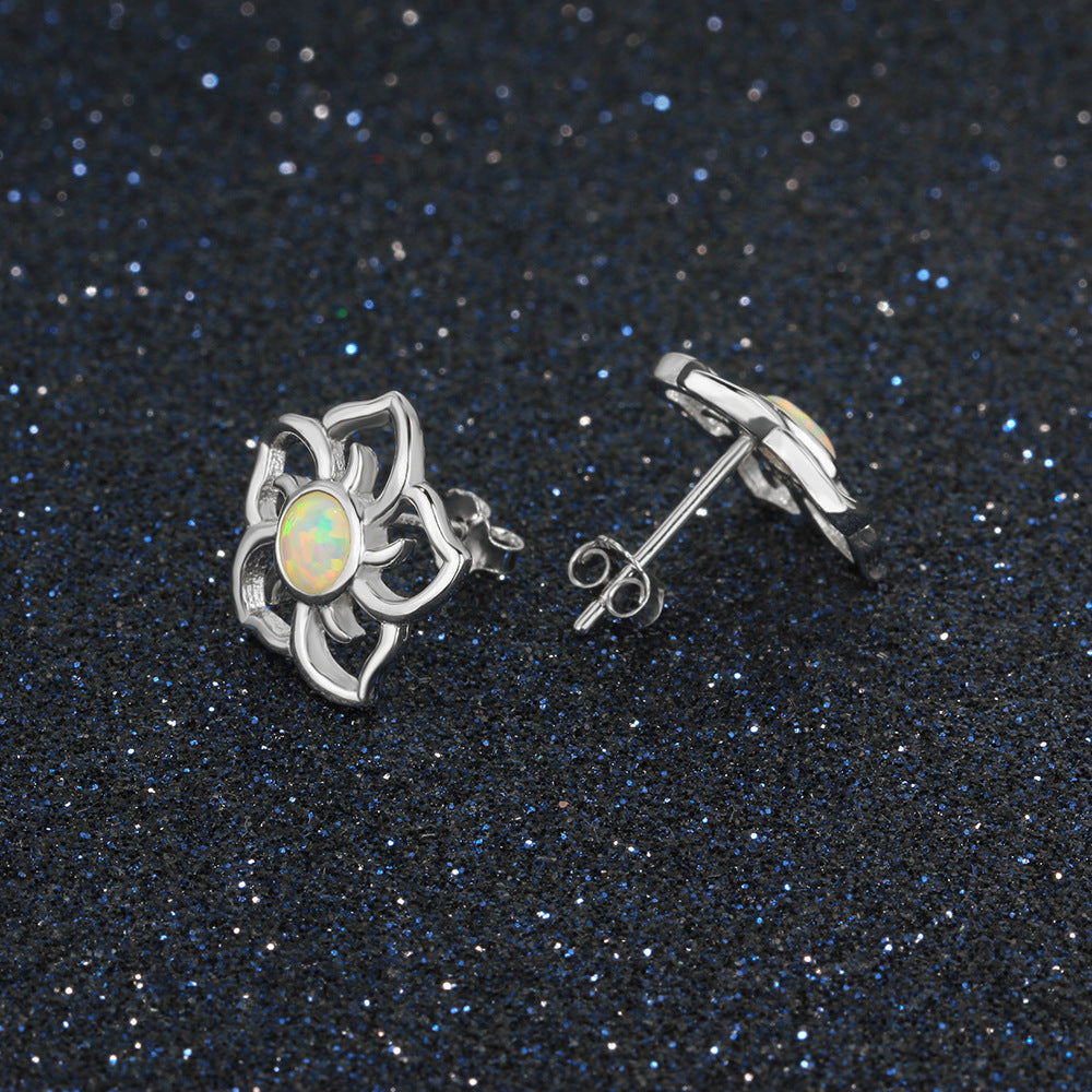 Planderful Jewelry Opal Earrings In Sterling Silver Flower Studs For Everyday Elegance