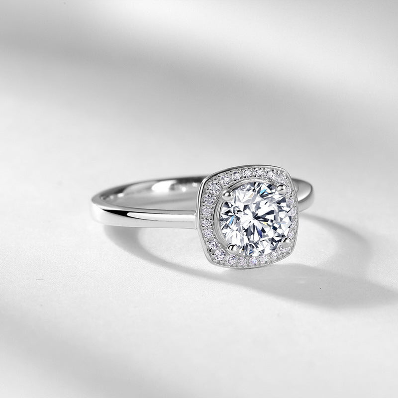 S925 Sterling Silver Moissanite Round Ring