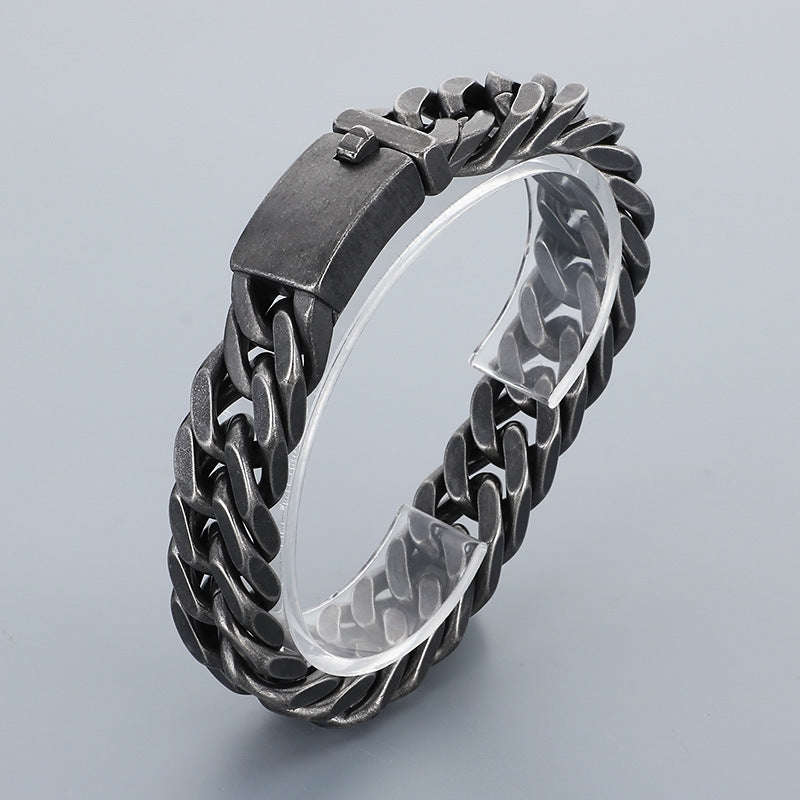 Glossy – 15mm Double Woven Four-Sided Grinding Cuban Chain Titanium Steel Men's Casting Bracelet