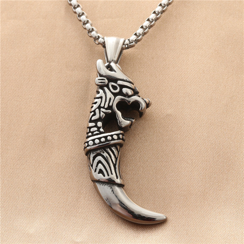 Personalized Titanium Steel Lion Fangs Pendant Necklace - Retro Punk Style for Men