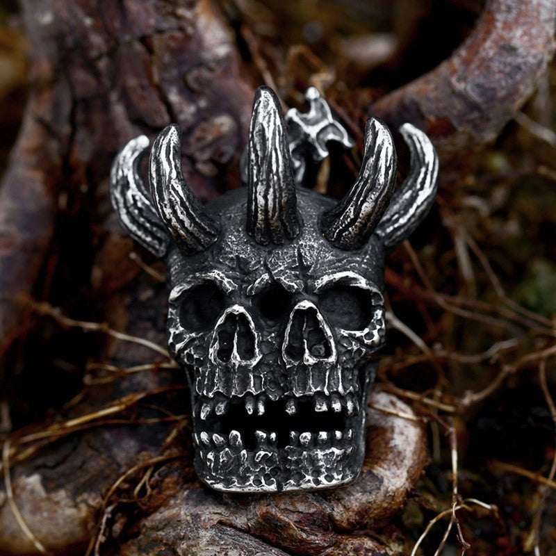 Gothic-Inspired Double Skull Pendant in Titanium Steel for Men - Retro Punk Hip Hop Jewelry Wholesale