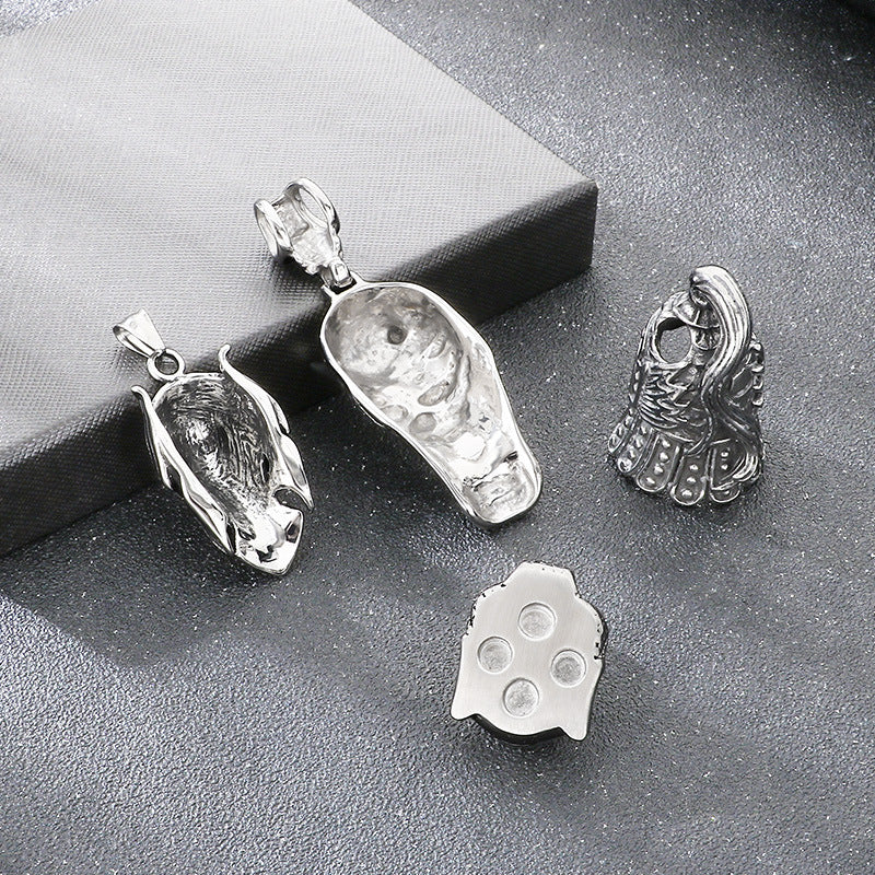 Viking Warrior Helmet Buddha Head Pendant, Dark Gothic Wind Lightning Red Eye Skull Necklace