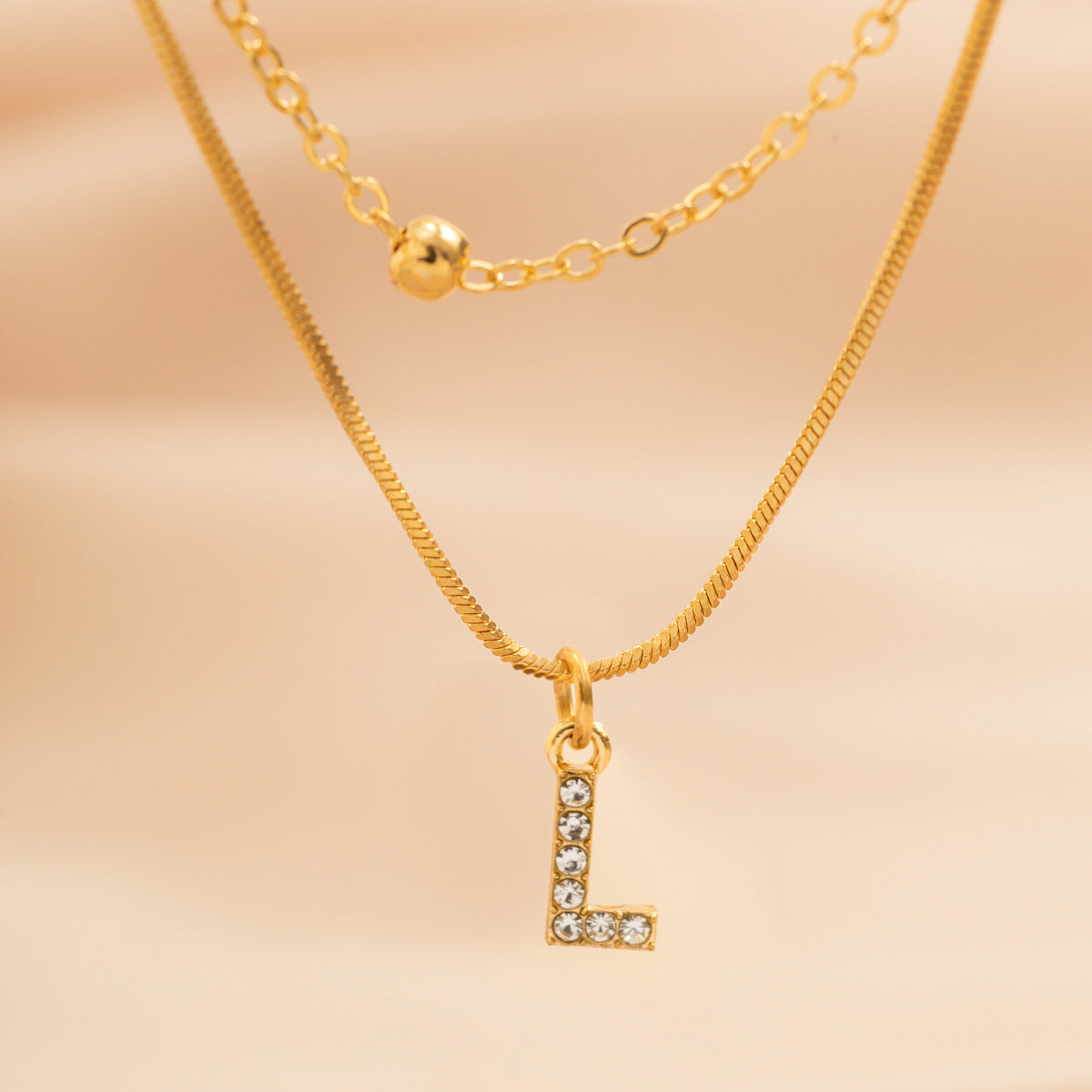 Elegant Diamond-Lined Letter Pendant Necklace with Snake Bone Chain