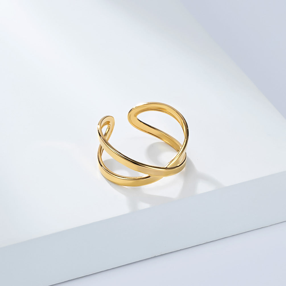 Planderful Geometric Stainless Steel Open Ring For Women Gold Plated Adjustable Fashion Jewelry