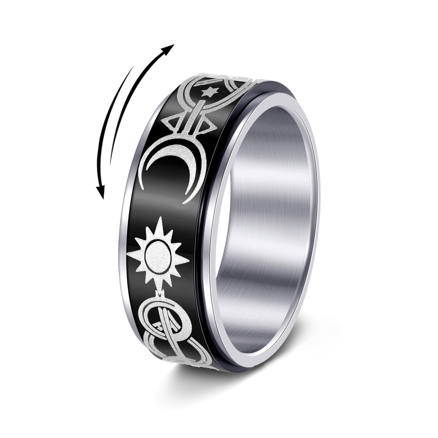 Rotating Star Moon Spinner Ring Planderful Everyday Genie Decompression Jewelry For Men And Unisex
