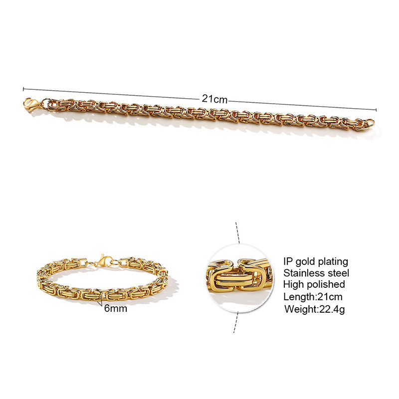 Square Byzantine Gold Foreign Stainless Steel Bracelet for Men
