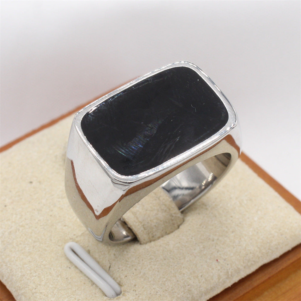 Planderful Titanium Steel Ring Everyday Genie Epoxy Rectangular Unisex Modern Statement Jewelry Size 7 To 12