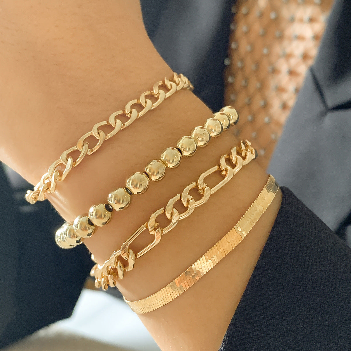 Bracelet Planderful Vienna Verve Beaded Snake Chain Geometric Hollow Stackable For Women