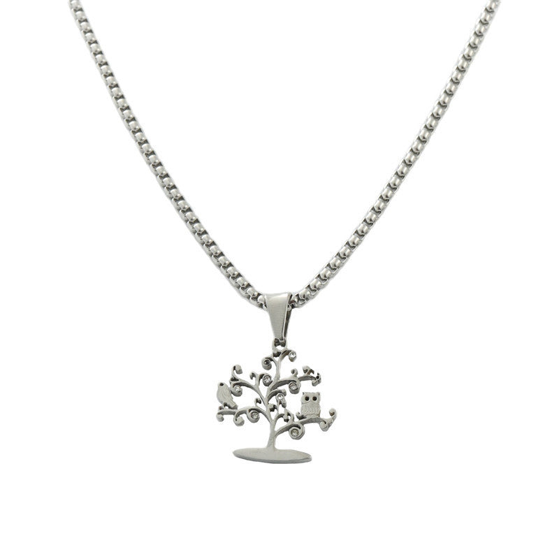 Titanium Steel Multi-Color Tree of Life Pendant Necklace for Men - Retro Trendy Design