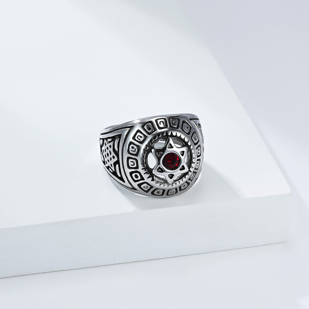 Planderful Everyday Genie Hexagram Davids Star Zircon Ring For Men Unisex Titanium Steel Statement Jewelry