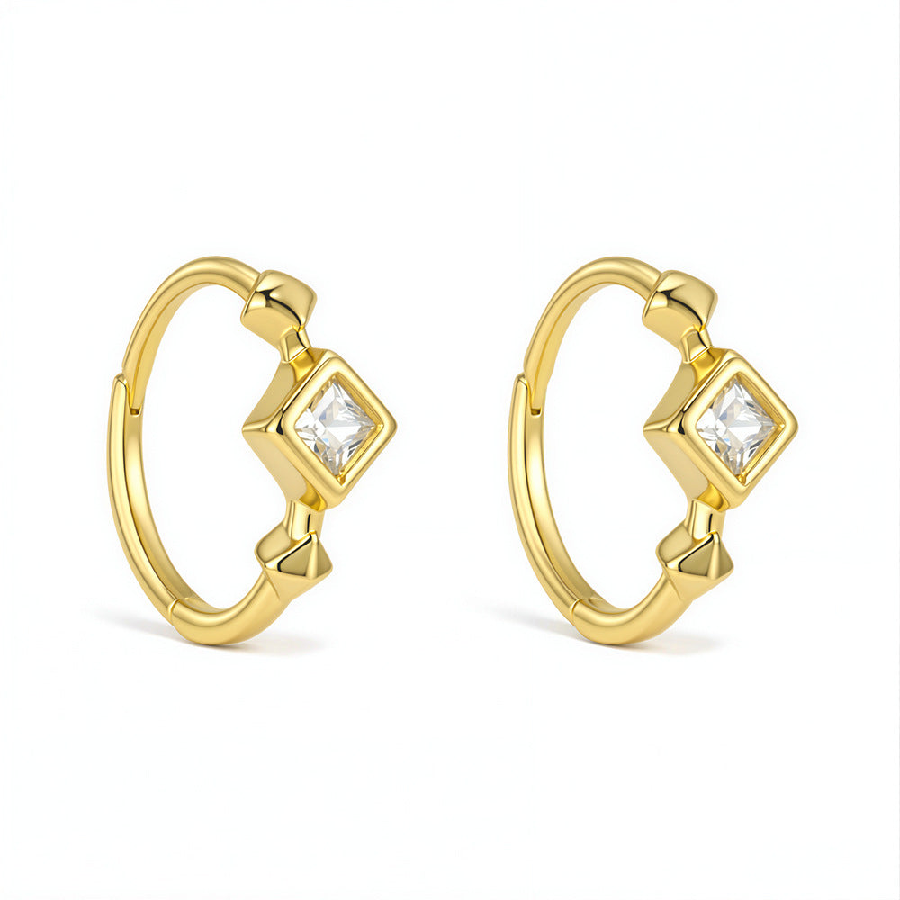 S925 Sterling Silver Zircon Earrings And Square Zircon Earrings, Ear Buckles,