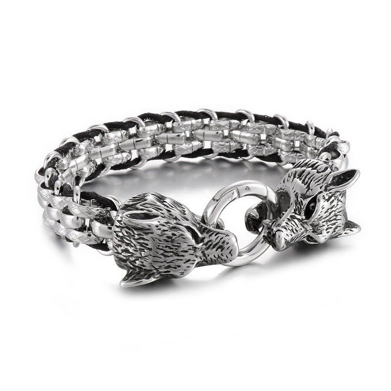 Street Style Leather Cord Bracelet – Woven Diamond Pattern Double