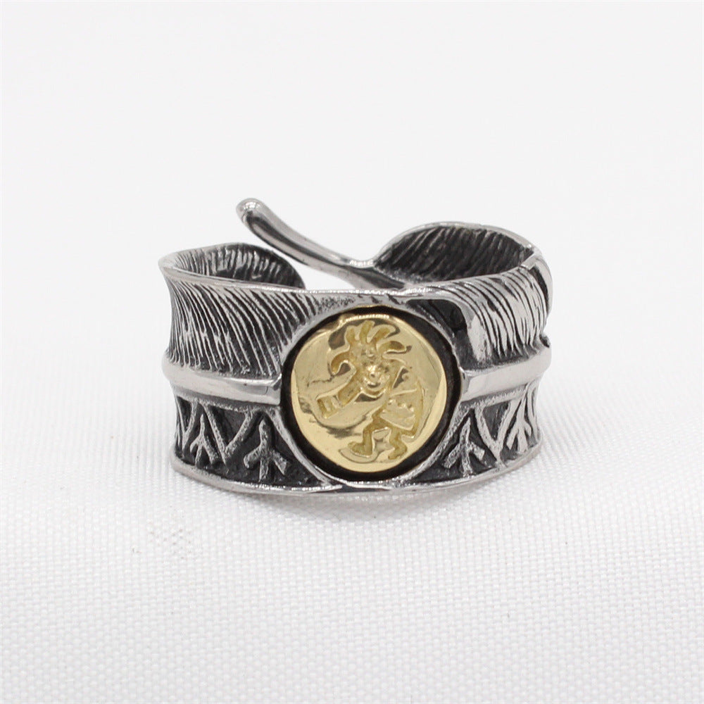 Planderful Titanium Ring For Men Bold Retro Feather Design
