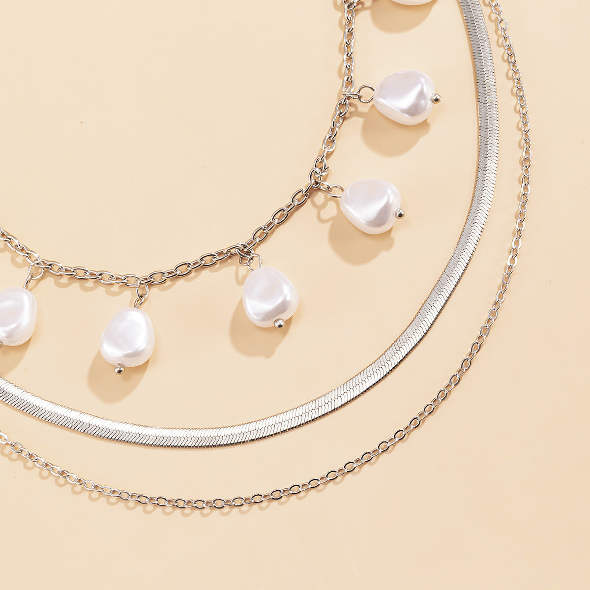 Planderful Vienna Verve Imitation Pearl Collarbone Necklace For Women Retro Geometric Snake Bone Jewelry