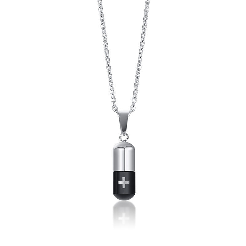 Planderful Pill Capsule Pendant Necklace For Couples Titanium Steel Trend Jewelry