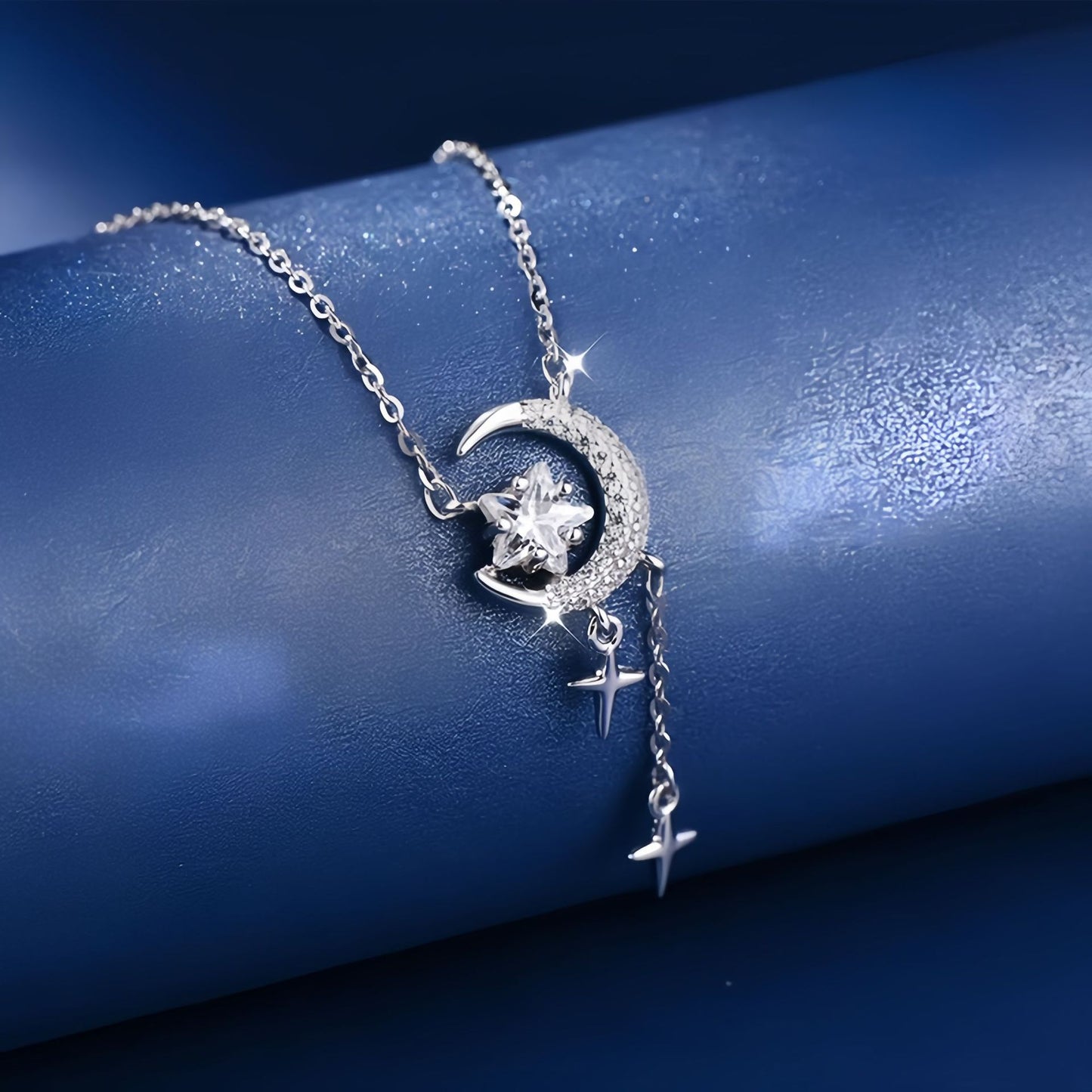New Romantic Star Moon 925 Sterling Silver Necklace Gift