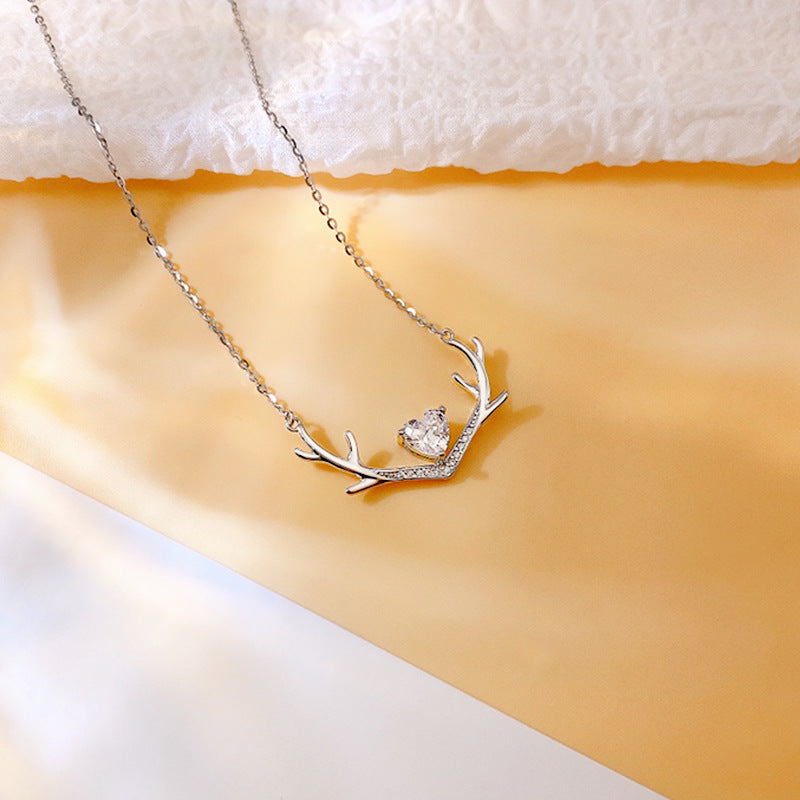 Korean Version of Love Antler Necklace S925 Silver Gift