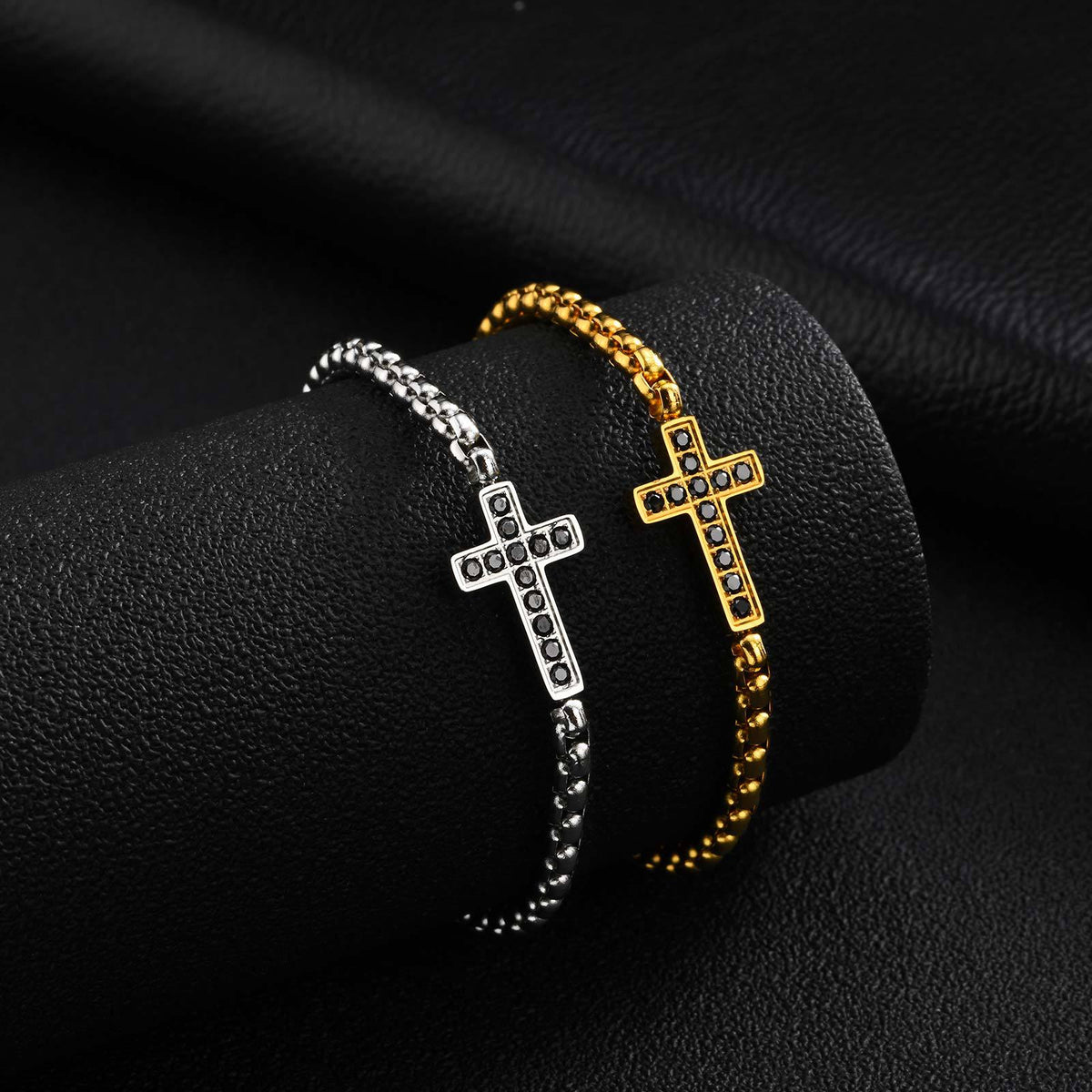 Cross Pearl Zircon Vintage Stainless Steel Bracelet