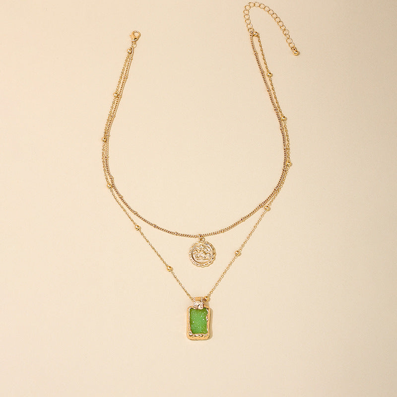 European and American Style Double Stacked Medallion Necklace with Hip Hop Flair