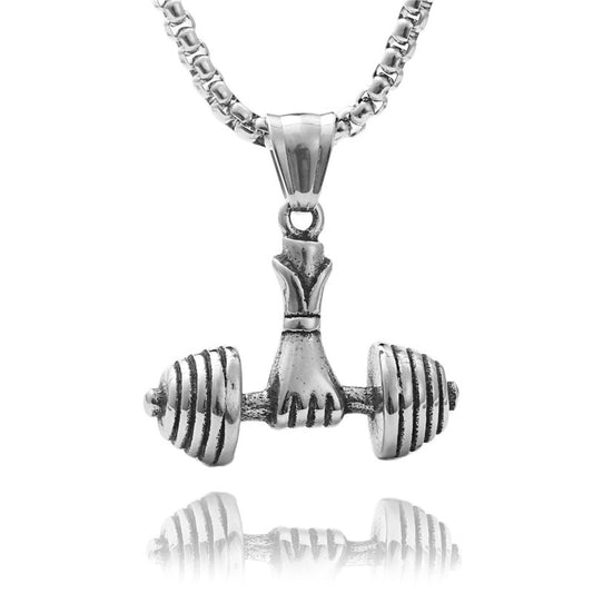 Titanium Steel Dumbbell Pendant Necklace for Men - Retro Punk Style from Planderful Everyday Genie Collection