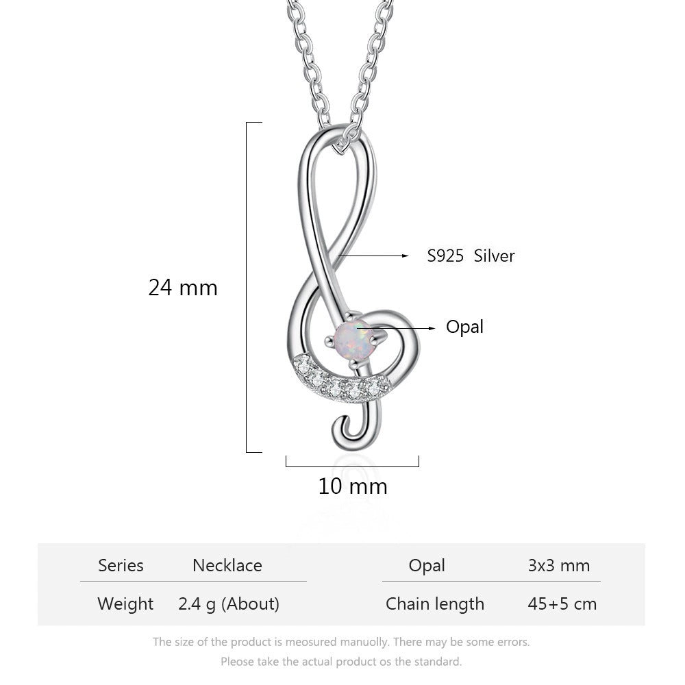 Planderful Jewelry Opal Necklace Sterling Silver Music Symbol Pendant With Zircon