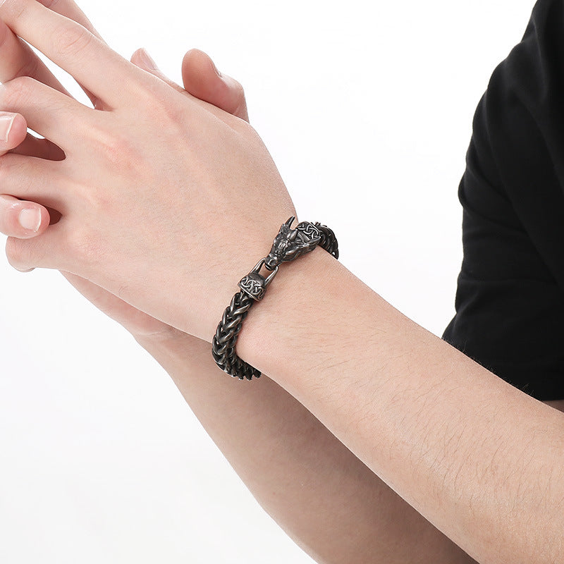 Planderful Zodiac Dragon Titanium Steel Mens Bracelet