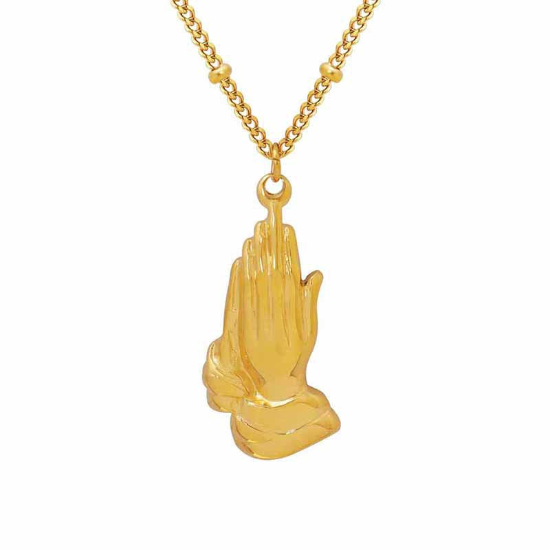Hip-Hop Folded Hands Pendant Necklace - Luxury Titanium Steel Gold-Plated Accessory