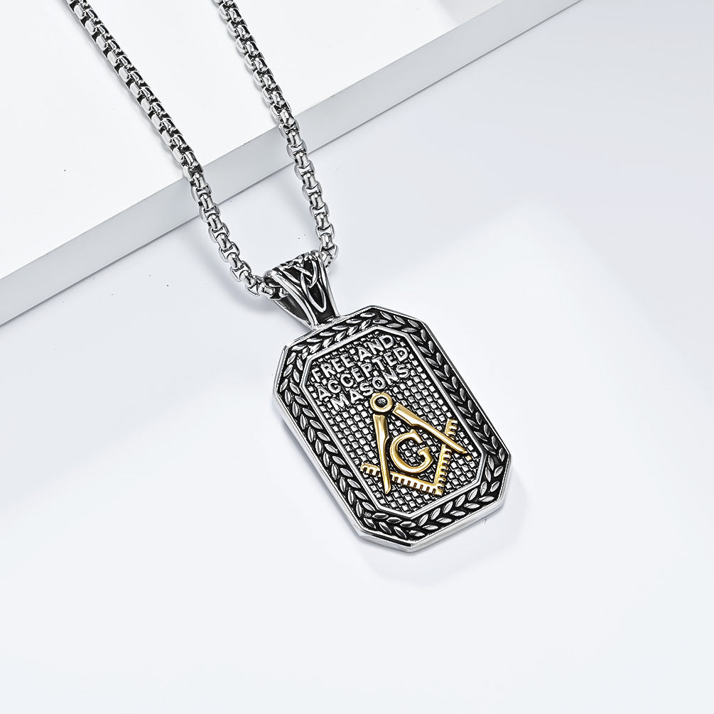 Planderful Titanium Steel Necklace Freemason Pendant For Men Urban Hip Hop Style Jewelry