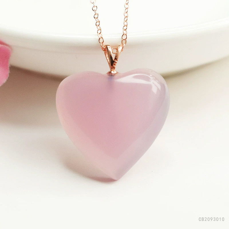 Rose Quartz Heart 925 Silver Pendant — No Chain