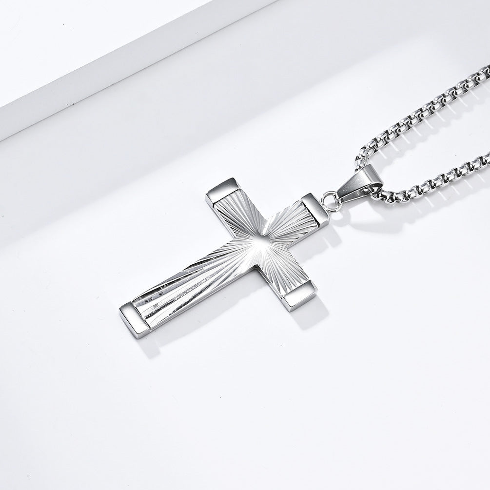 Cross-Border European American Titanium Steel Cross Necklace